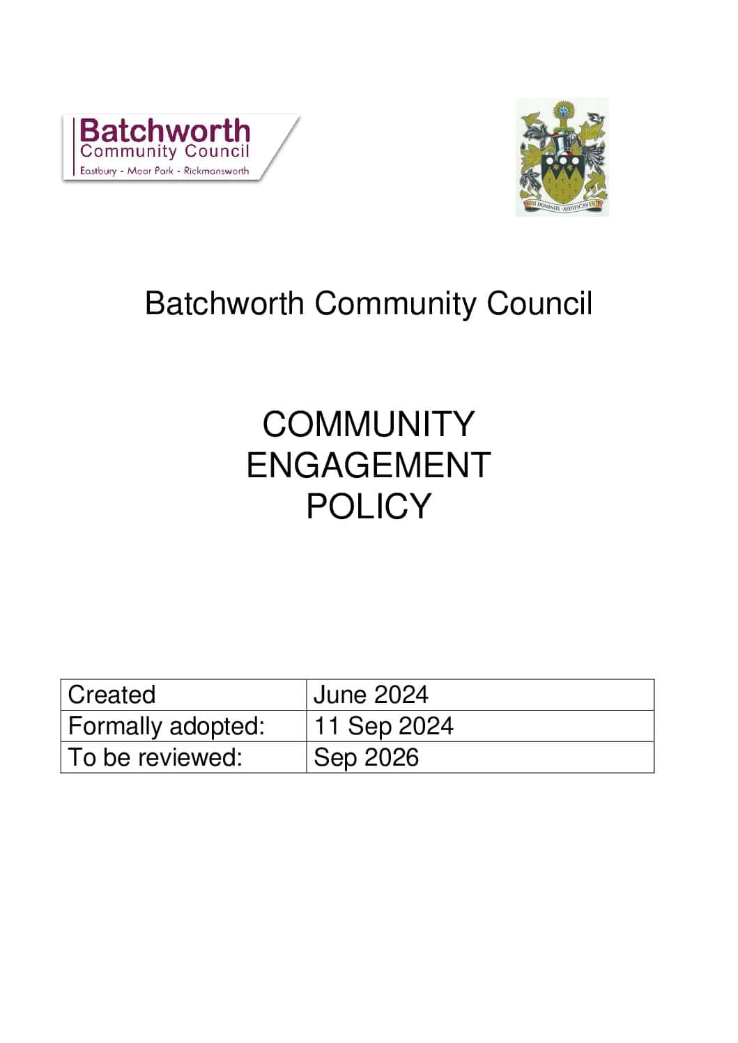 Community Engagement Policy (Sep 2024) - Batchworth Community Council
